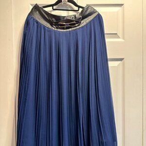 Royal Blue Pleated Elasticated Waist Midi Skirt